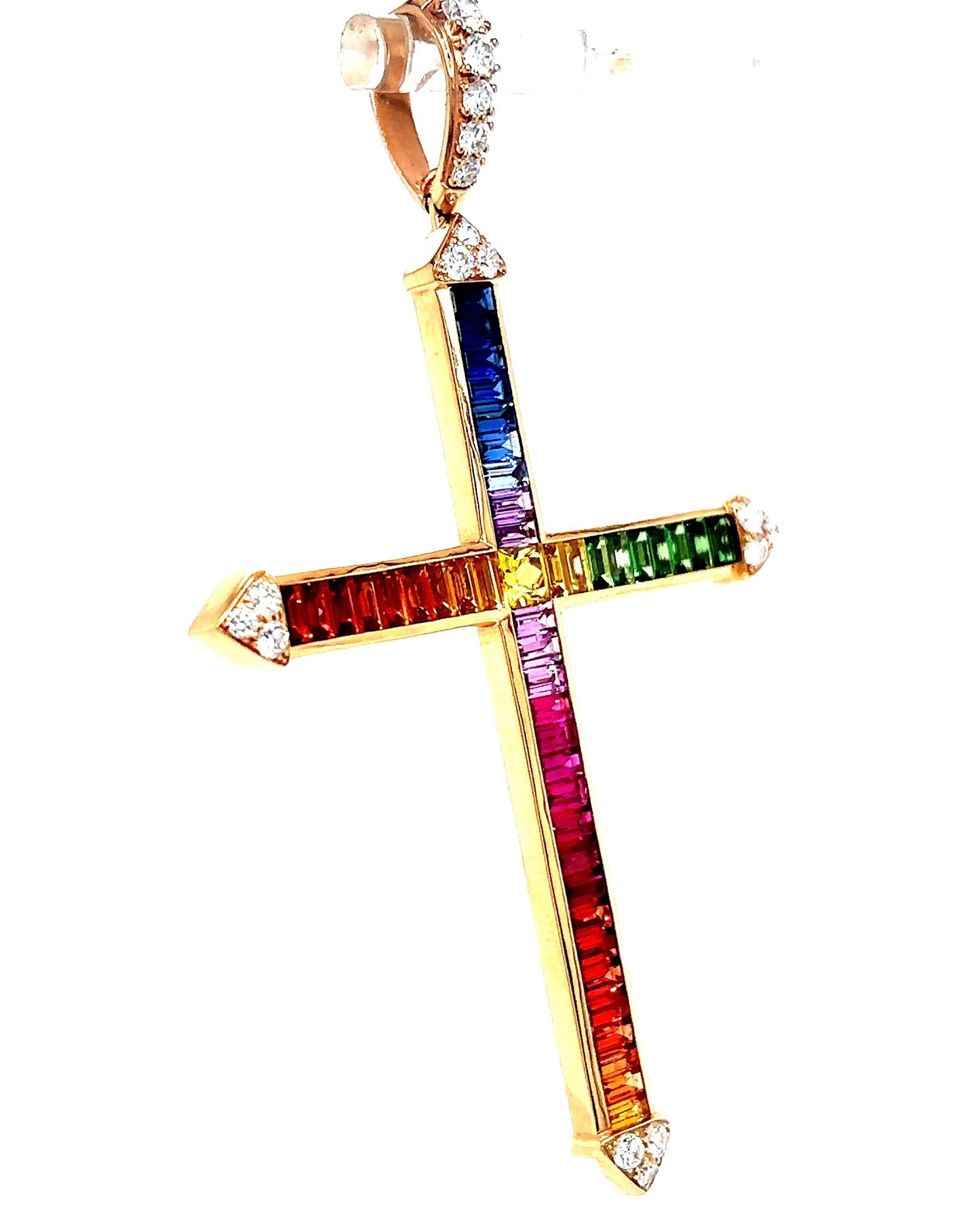 18k Rose Gold Natural Gem Stone Diamond Cross