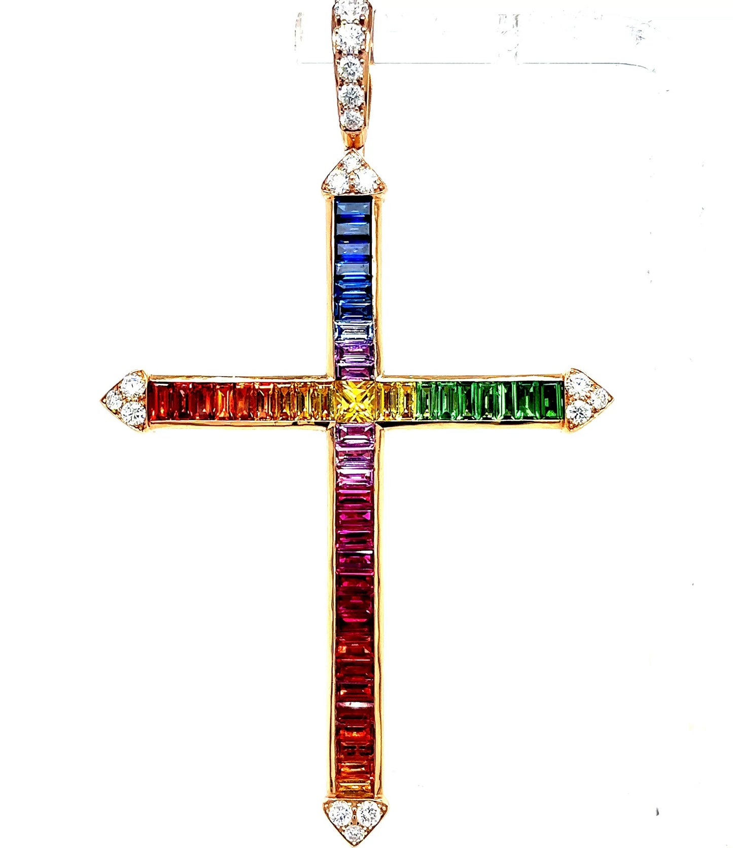 18k Rose Gold Natural Gem Stone Diamond Cross