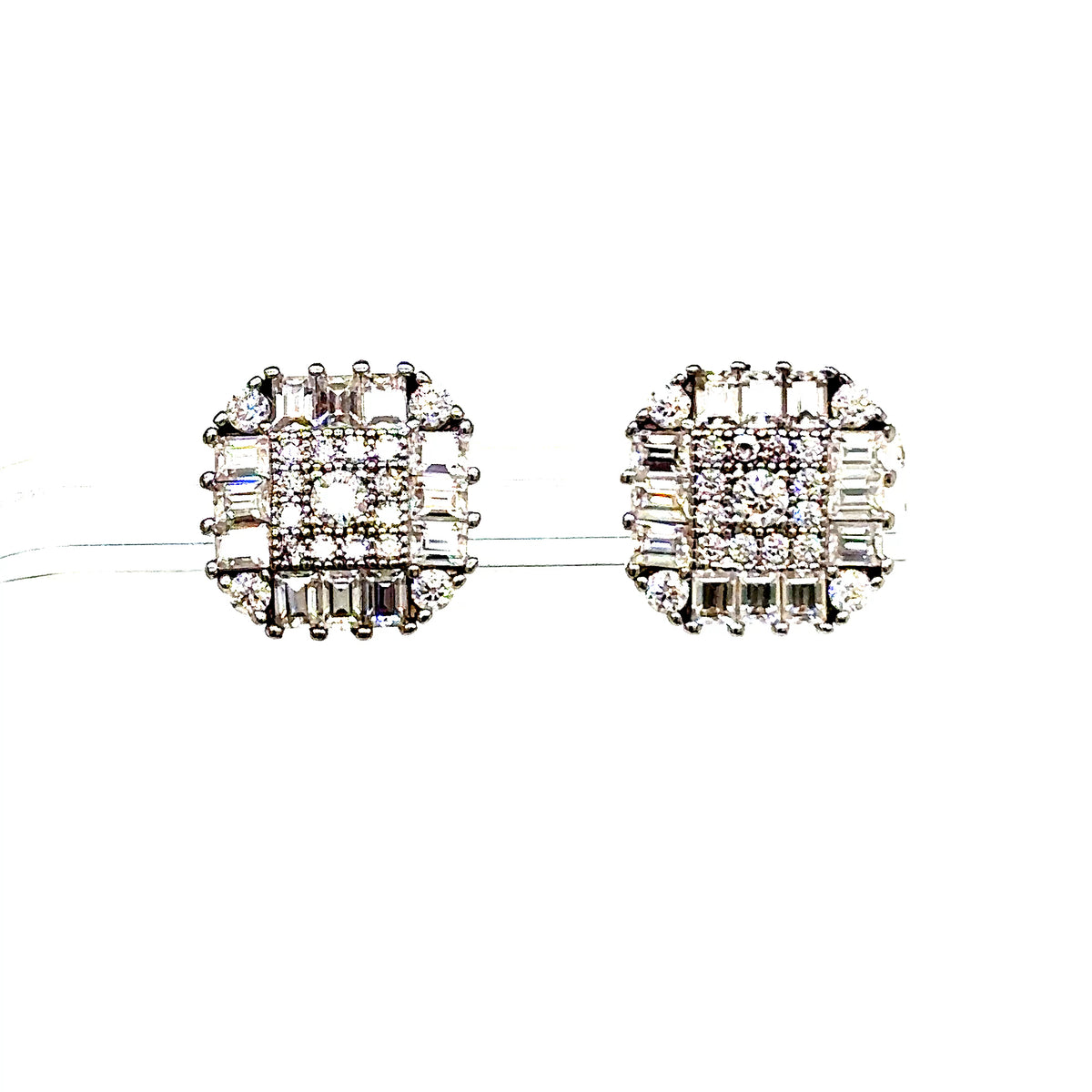 925 S.S. VVS Moissanite Square Cluster Earrings