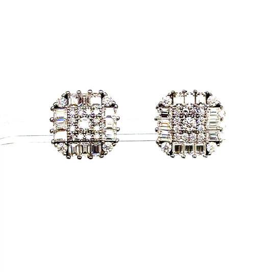 925 S.S. VVS Moissanite Square Cluster Earrings