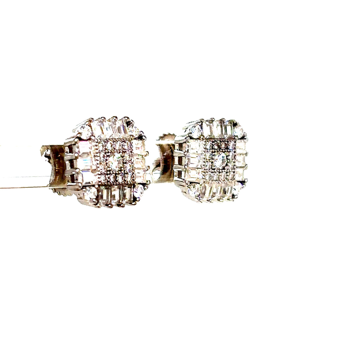 925 S.S. VVS Moissanite Square Cluster Earrings