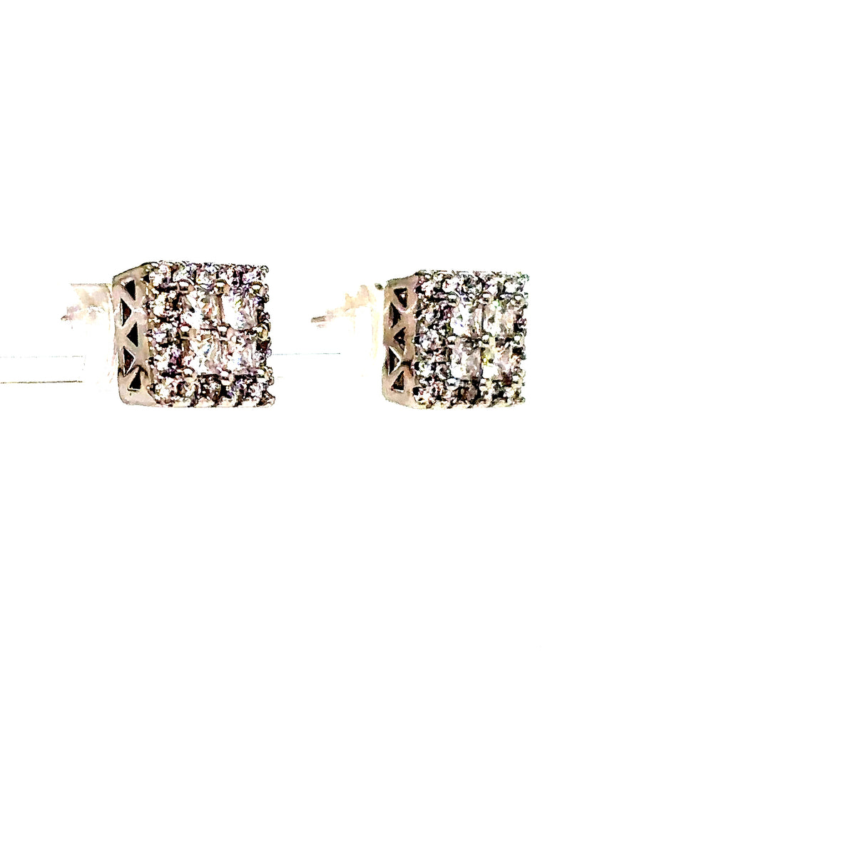 925 S.S. VVS Moissanite Square Cluster Earrings