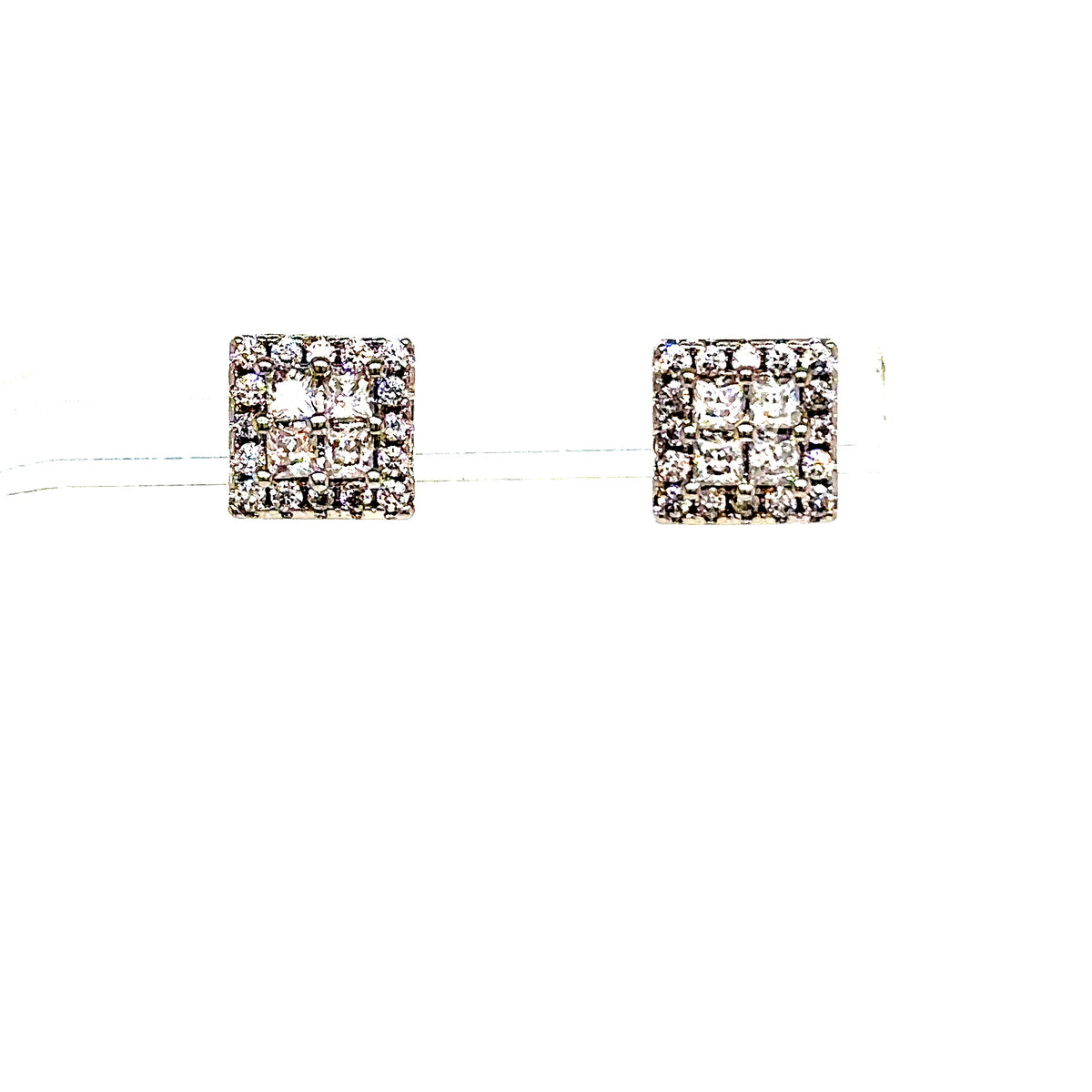 925 S.S. VVS Moissanite Square Cluster Earrings