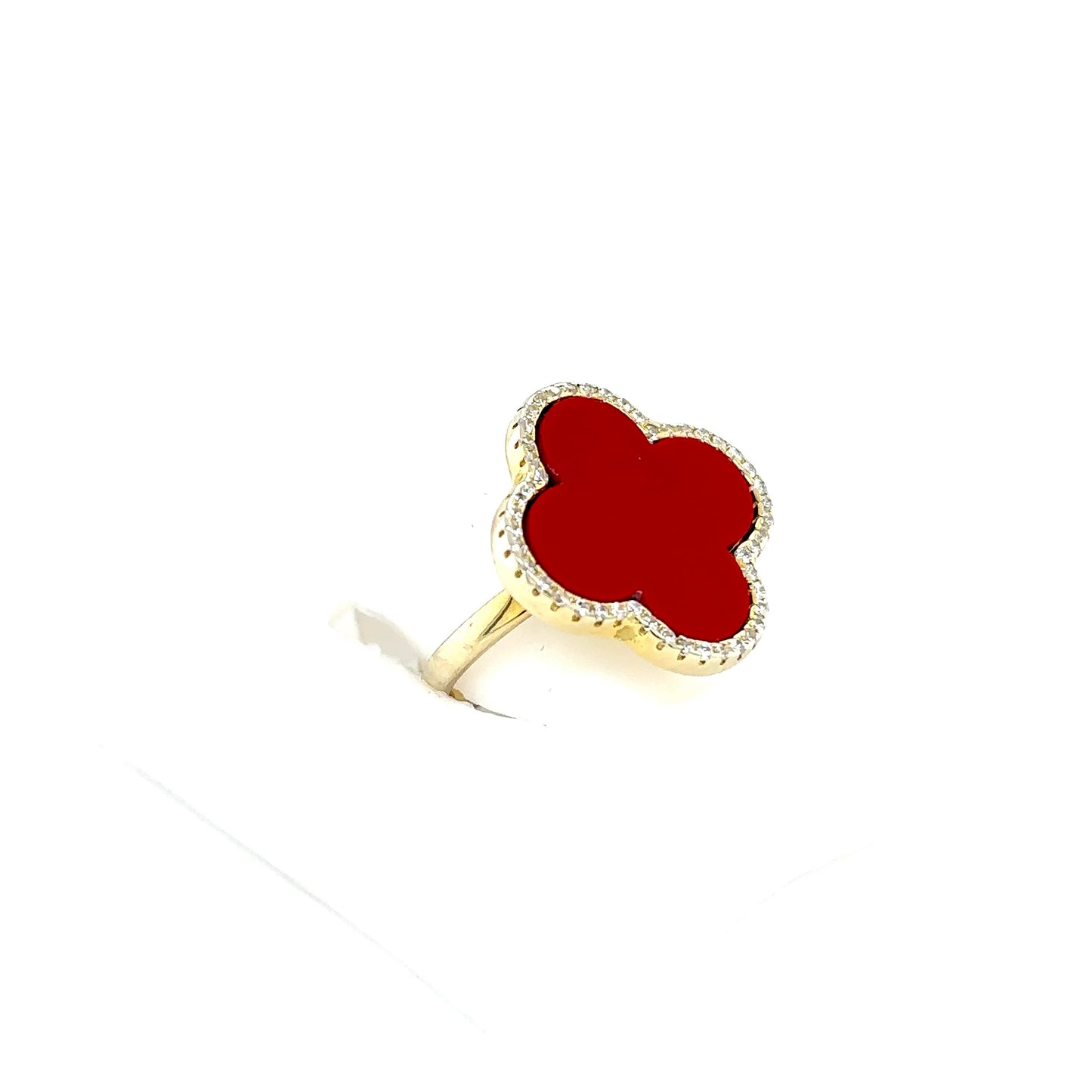 925 S.S. 18K GP CZ Stone and Coral Ring