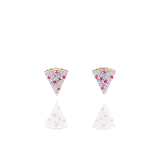 14k Pizza Lover Diamond & Ruby Earrings