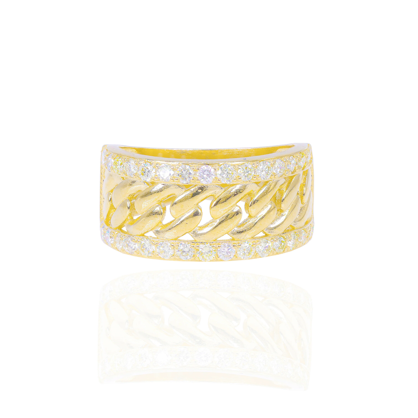14k Yellow Gold Diamond Cuban Ring