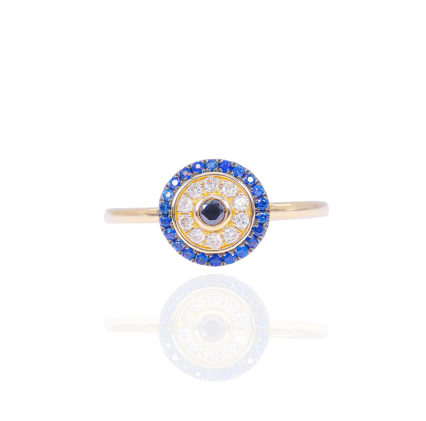 14k Diamond and Sapphire Evil Eye Ring