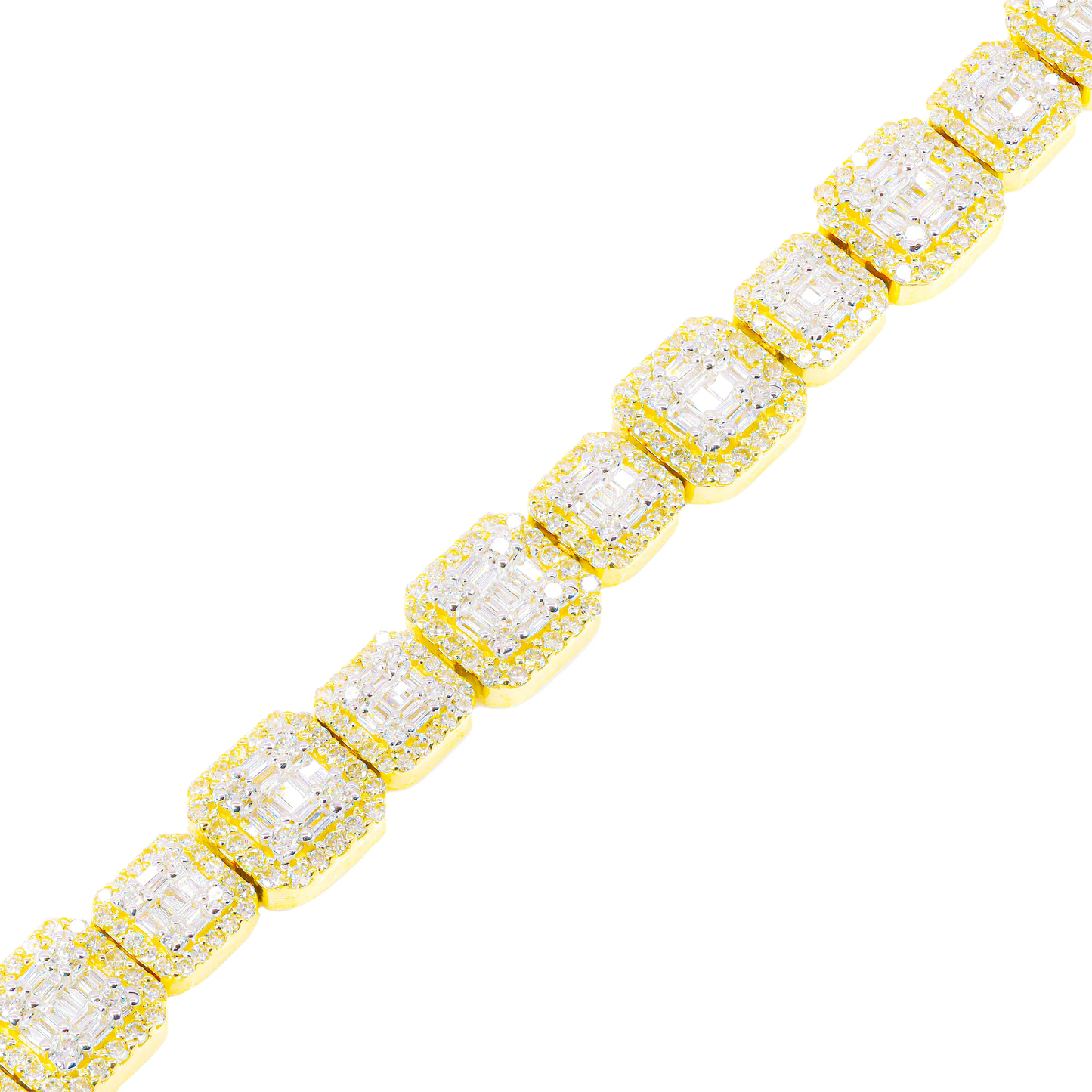 14k Square Link Baguette & Round Diamond Bracelet