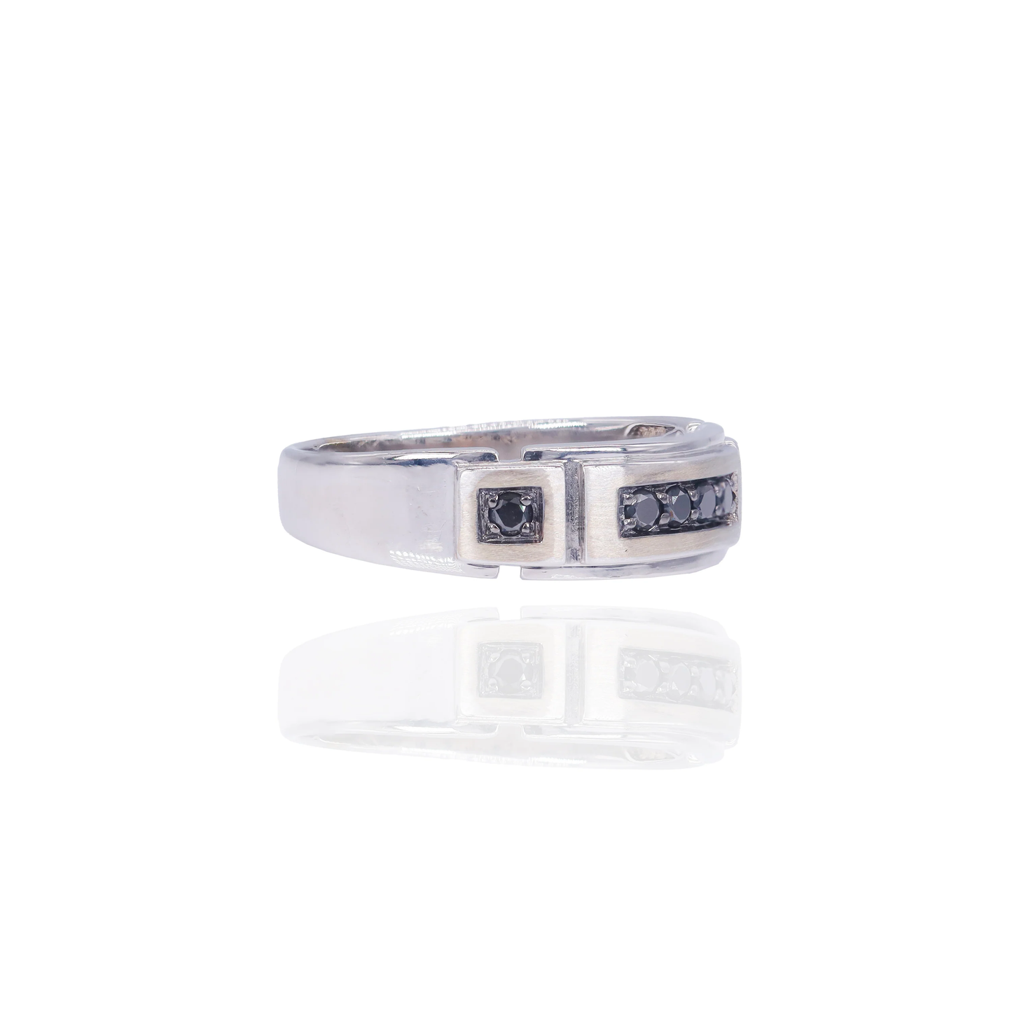 10k White Gold Black Diamond Band