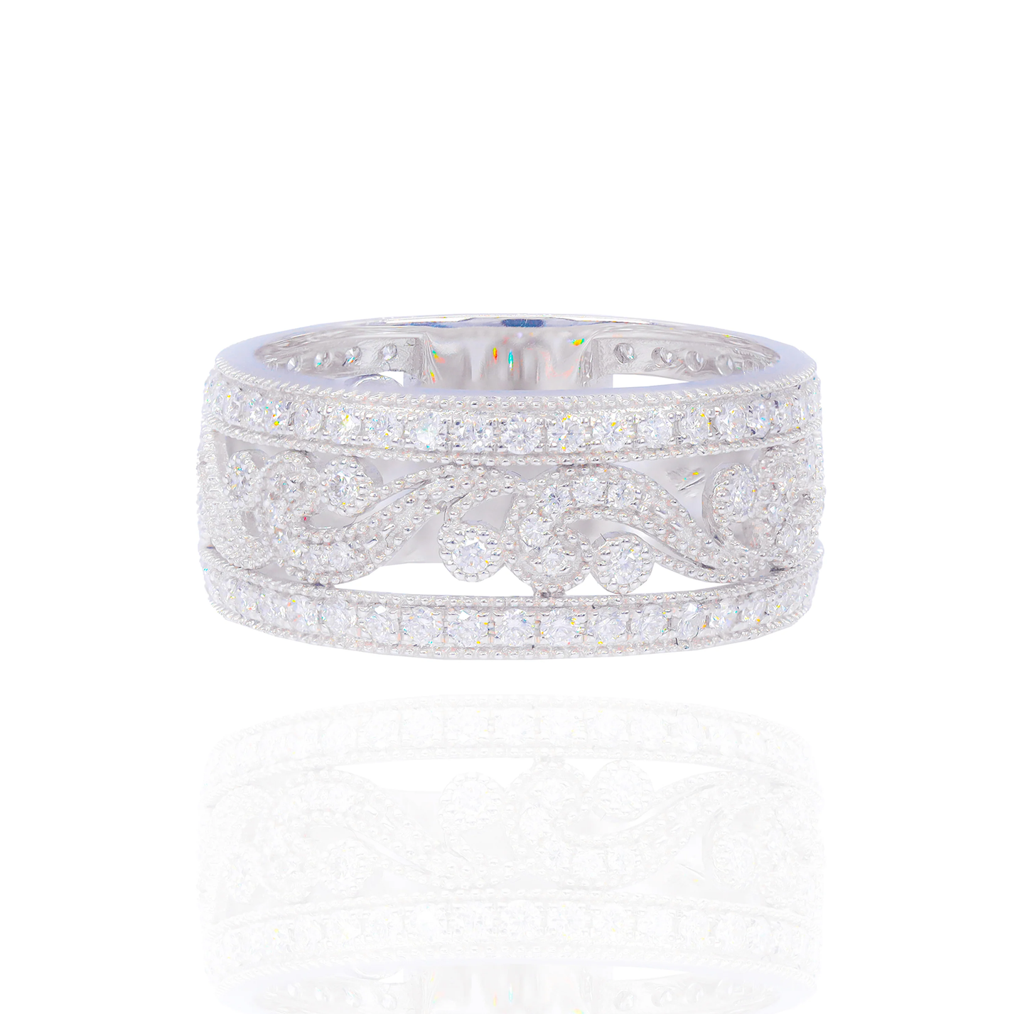 14k White Gold Diamond Filagree Detail Band