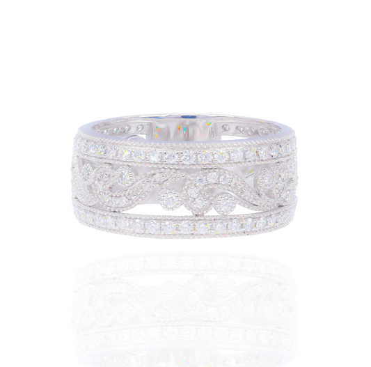 14k White Gold Diamond Filagree Detail Band
