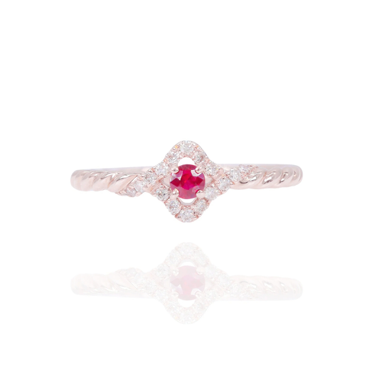 14k Rose Gold Diamond Ruby Twist Ring