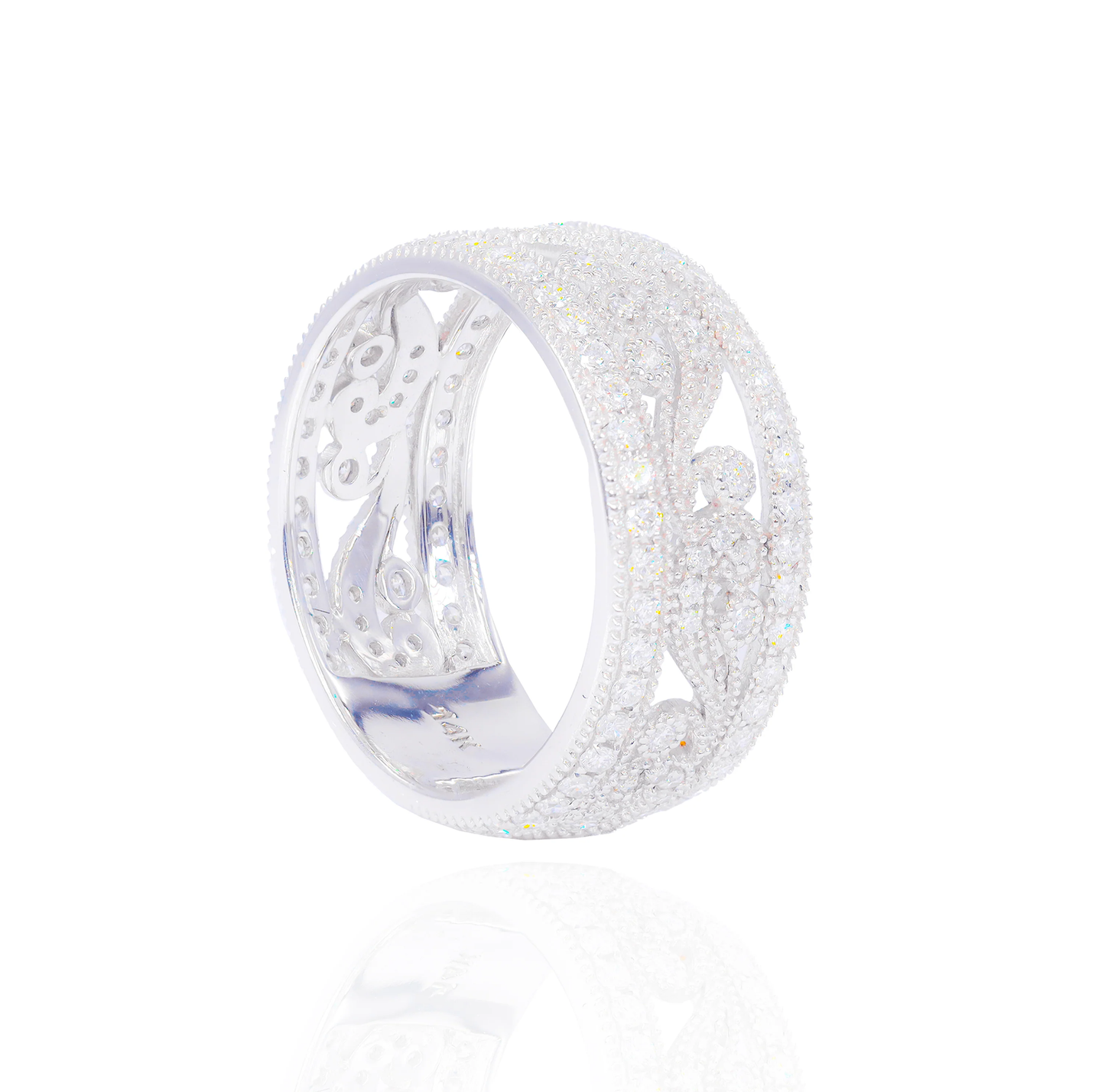 14k White Gold Diamond Filagree Detail Band