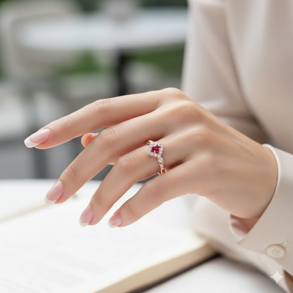 14k Rose Gold Diamond Ruby Twist Ring