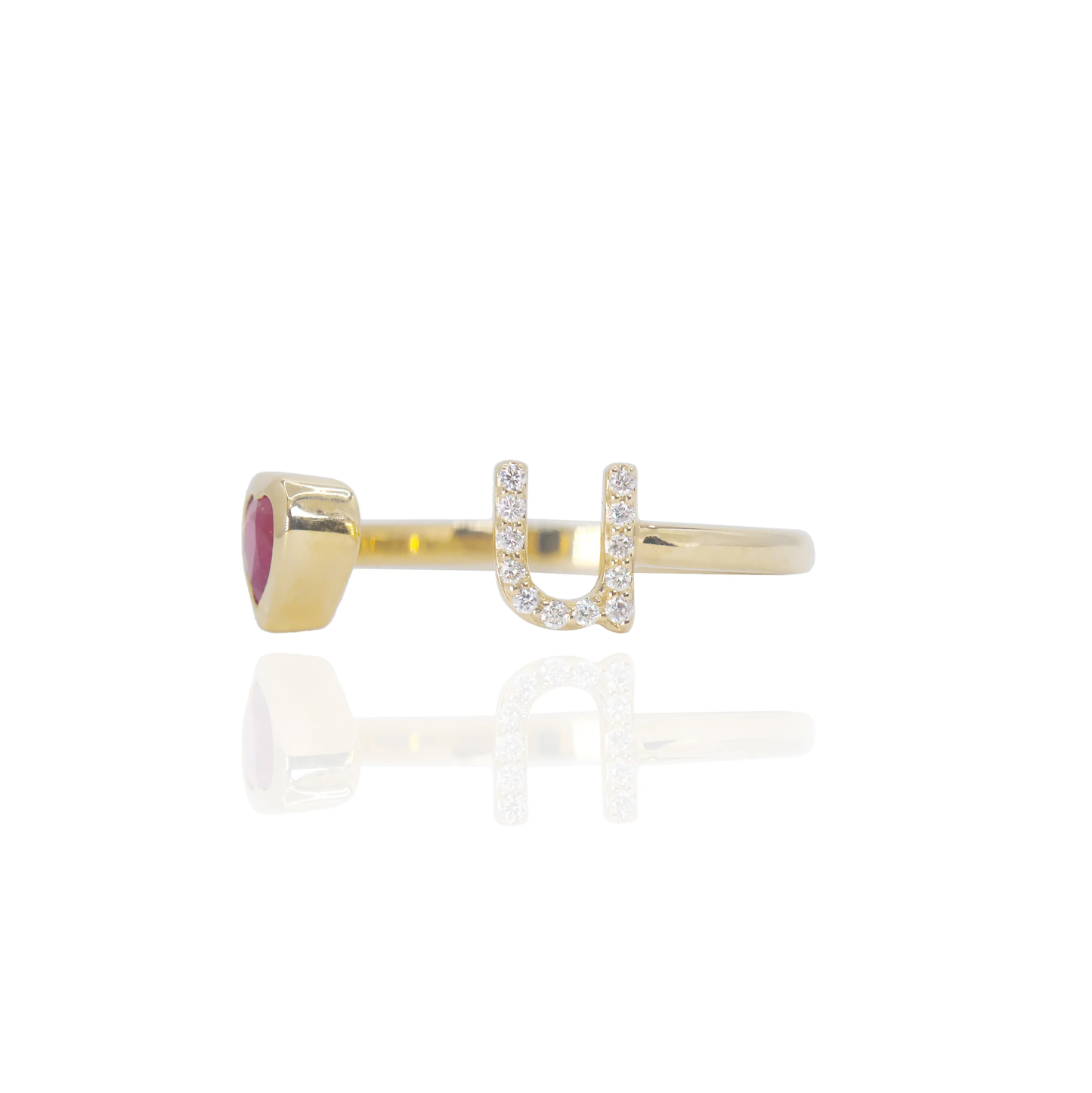 14k Yellow Gold Diamond & Ruby "Love U" Ring