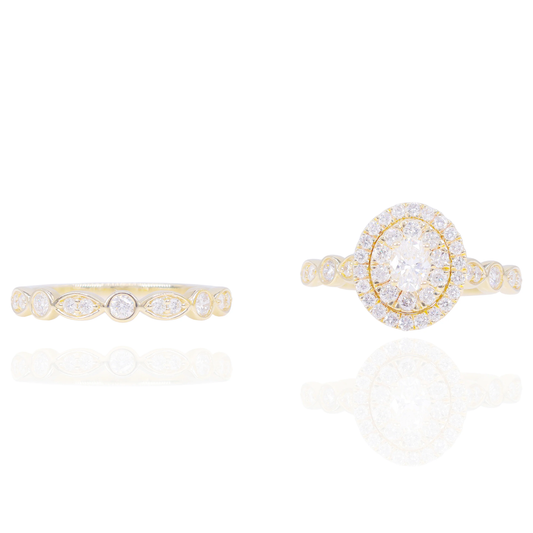 14k Gold Diamond Oval Engagement Set