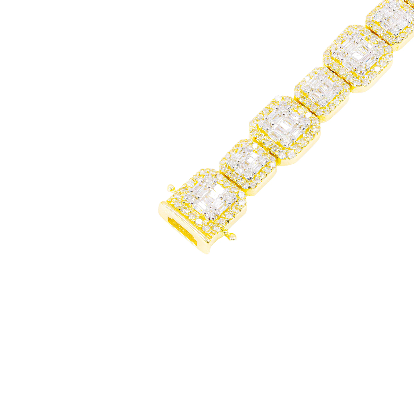 14k Square Link Baguette & Round Diamond Bracelet