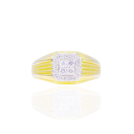 10k Yellow Gold Square Diamond Signet Ring