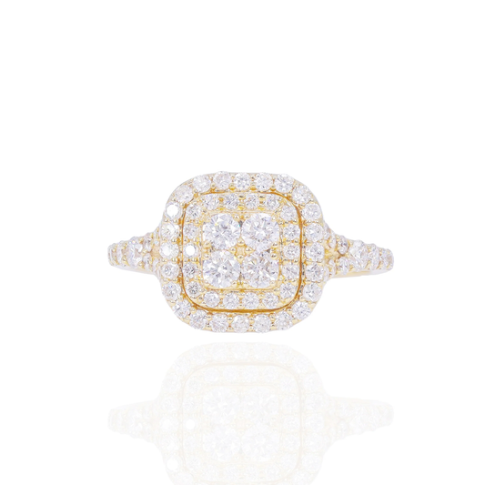 14k Yellow Gold Diamond 3-Tier Square Engagement Ring