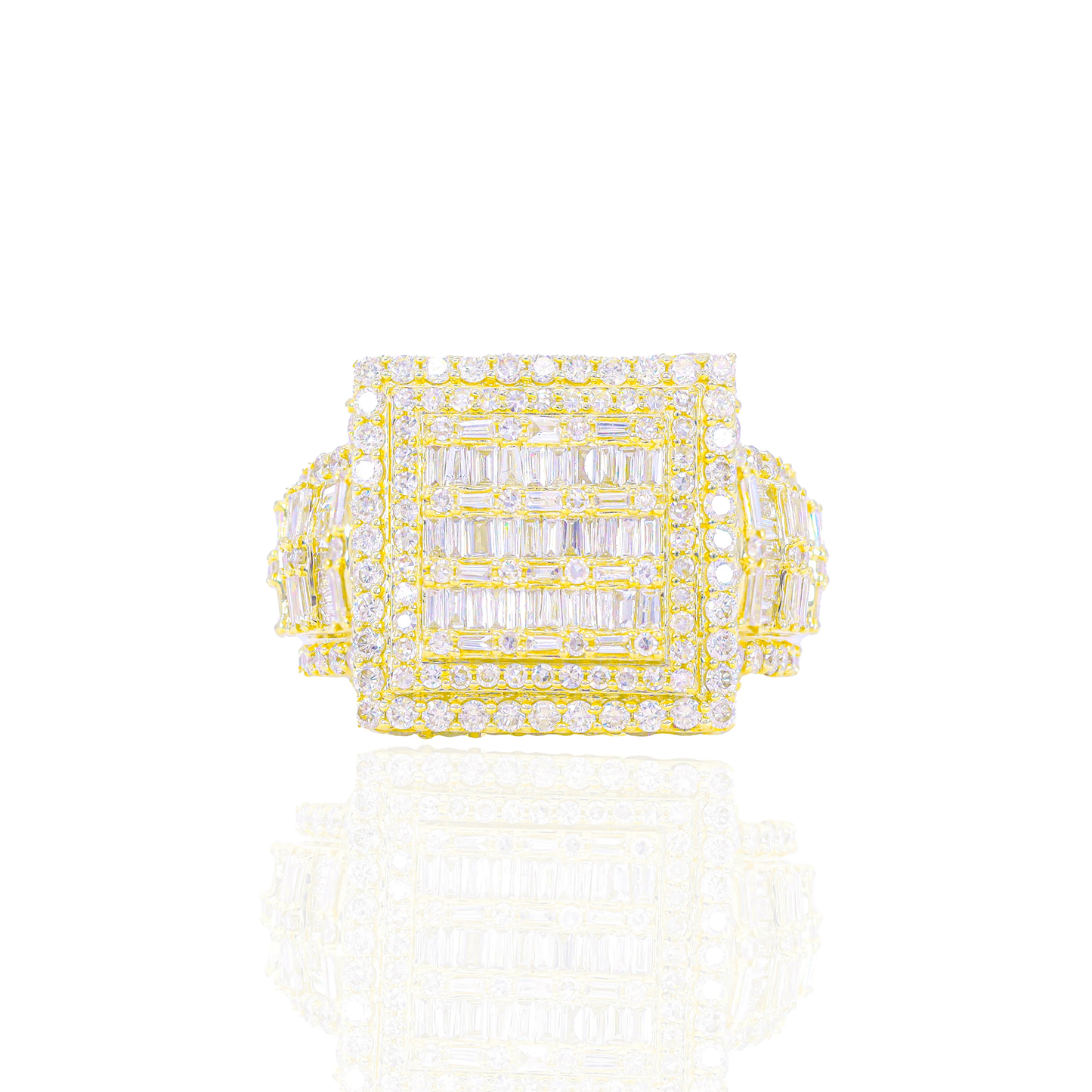 10k Baguette & Round Diamond Square Ring